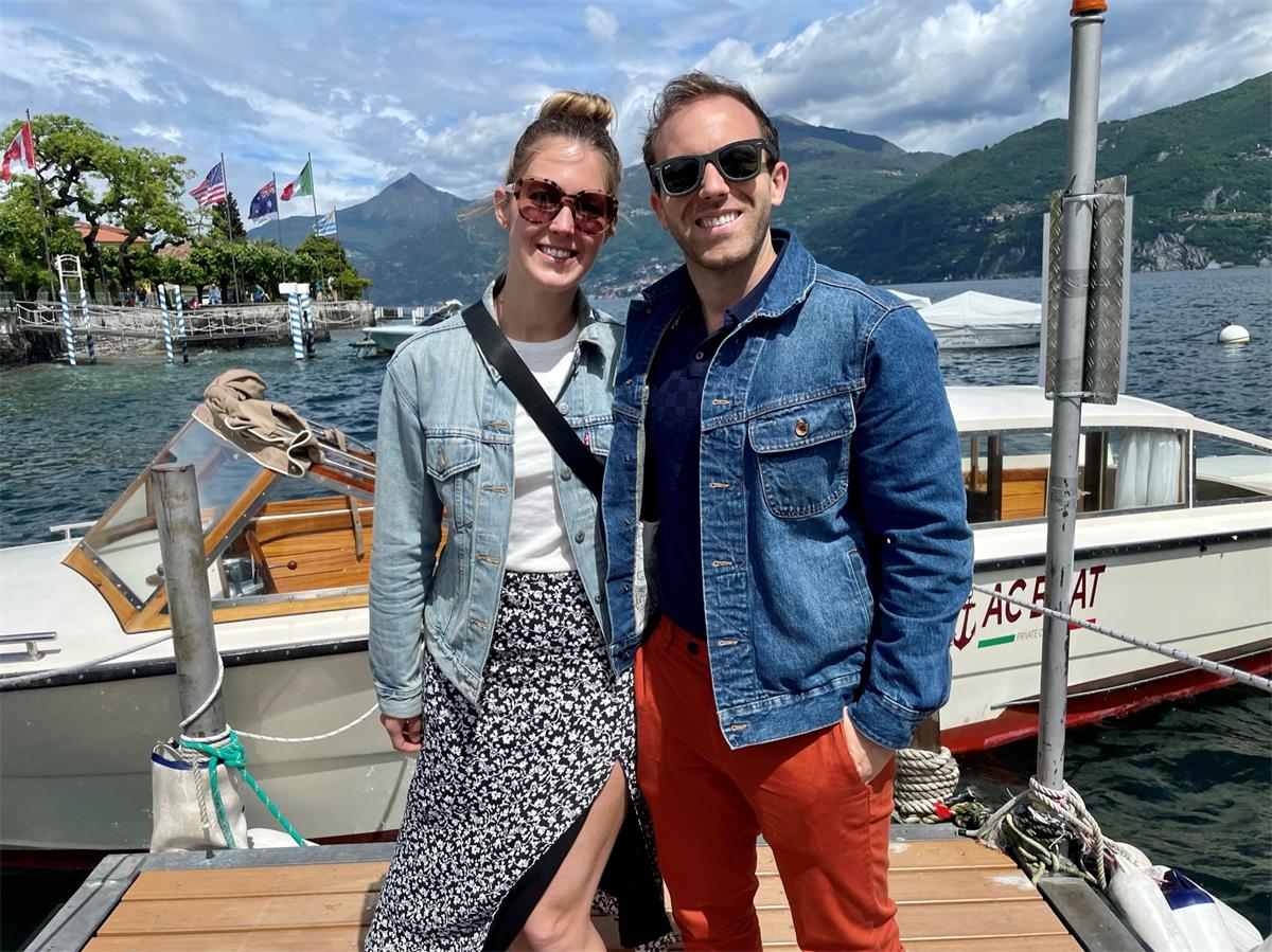 Lauren and Andrew on a private boat ride in Lake Como